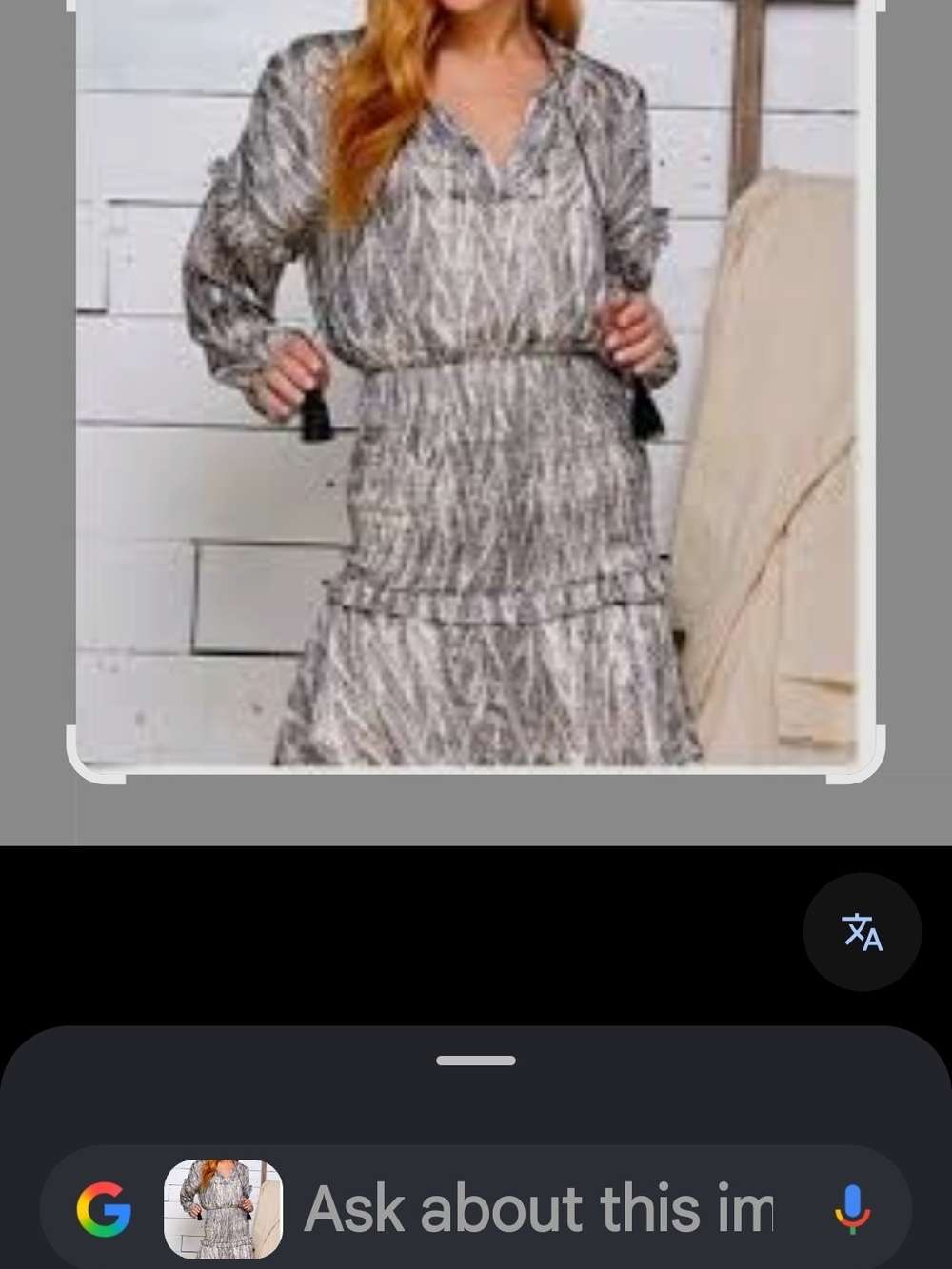 Silver Gray Printed Long Sleeve Waist-Definition Dress